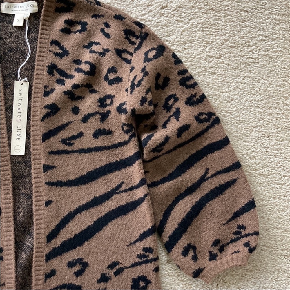 Saltwater Luxe Animal Print Open Cardigan Sweater - Picture 3 of 9